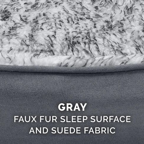 Furhaven Dog Bed for Large Dogs w/ Removable Washable Cover & Pillow Cushion Insert, For Dogs Up to 55 lbs - Two-Tone Faux Fur & Suede Oval Lounger - Gray, XL/Extra Large in Saudi Arabia