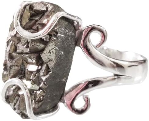 Natural Pyrite Ring, Rough Pyrite Gemstone Ring, Money Catching Power, Hippie Wire Ring, 925 Sterling Silver, Womens Ring, Christmas, Thanksgiving, Statement Jewelry, Rough Gemstone Jewelry (10) in Saudi Arabia