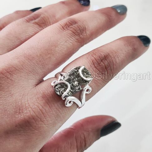 Natural Pyrite Ring, Rough Pyrite Gemstone Ring, Money Catching Power, Hippie Wire Ring, 925 Sterling Silver, Womens Ring, Christmas, Thanksgiving, Statement Jewelry, Rough Gemstone Jewelry (10) in Saudi Arabia