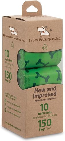 Best Pet Supplies Dog Poop Bags, Rip-Resistant and Doggie Waste Bag Refills With d2w Controlled-Life Plastic Technology - Pack of 150, Green Bone (Scented) (GB-150B) in Saudi Arabia