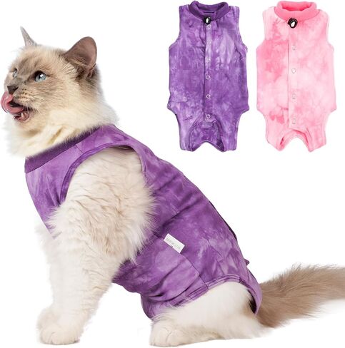 2 Pack Cat Surgery Recovery Suit Clothes for Female and Male,Cat Onesie Shirts for Cats After Surgery,Cat Spay Surgical Recovery Suit,Cat Cone to Stop Licking Abdominal Wound Alternative-Pink&Purple,M in Saudi Arabia