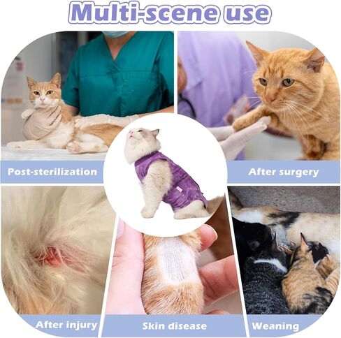 2 Pack Cat Surgery Recovery Suit Clothes for Female and Male,Cat Onesie Shirts for Cats After Surgery,Cat Spay Surgical Recovery Suit,Cat Cone to Stop Licking Abdominal Wound Alternative-Pink&Purple,M in Saudi Arabia