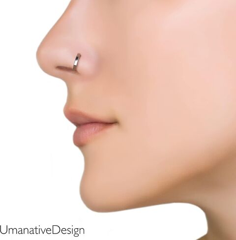 Hexagon Nose Ring Hoop, Cartilage Clicker Earring, Geometric Helix Ring, Handmade Edgy Body Jewelry by Umanative Design (Sterling Silver) in Saudi Arabia