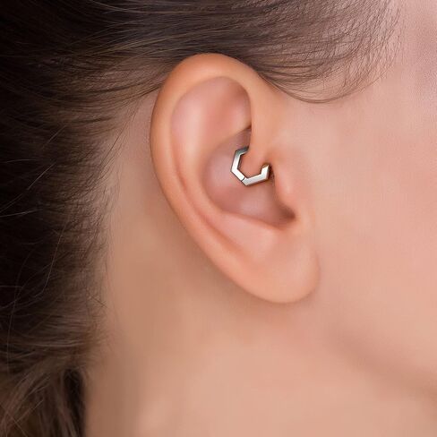 Hexagon Nose Ring Hoop, Cartilage Clicker Earring, Geometric Helix Ring, Handmade Edgy Body Jewelry by Umanative Design (Sterling Silver) in Saudi Arabia