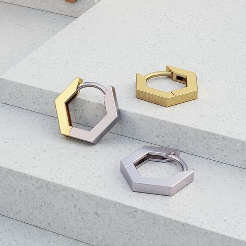 Hexagon Nose Ring Hoop, Cartilage Clicker Earring, Geometric Helix Ring, Handmade Edgy Body Jewelry by Umanative Design (Sterling Silver) in Saudi Arabia
