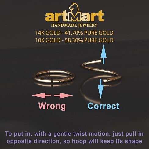 مجوهرات ثقب الجسم من الذهب الأصفر الخالص عيار 14 قيراط 20 جرام بحلقة الأنف (قطر 10 مم 25/64 بوصة) in Kuwait