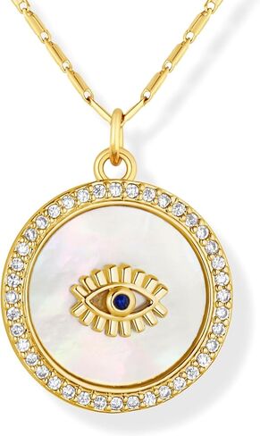 Evil Eye Necklace - Evil Eye Jewelry - Evil Eye Charm - Evil Eye Necklace Gold - Evil Eye Pendant - Ojo Turco - Hamsa Necklace - Protection Necklace - Mother Of Pearl Necklace for Women (Nazar - A) in Saudi Arabia