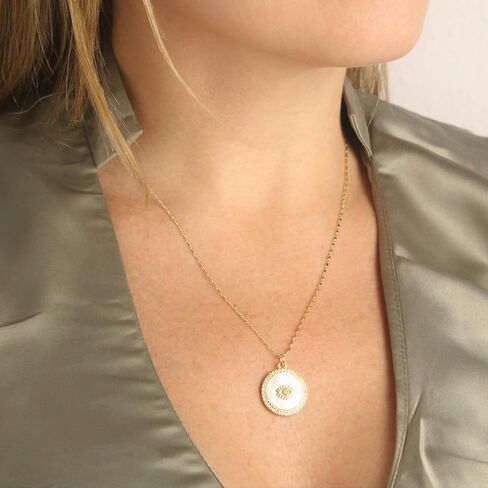 Evil Eye Necklace - Evil Eye Jewelry - Evil Eye Charm - Evil Eye Necklace Gold - Evil Eye Pendant - Ojo Turco - Hamsa Necklace - Protection Necklace - Mother Of Pearl Necklace for Women (Nazar - A) in Saudi Arabia