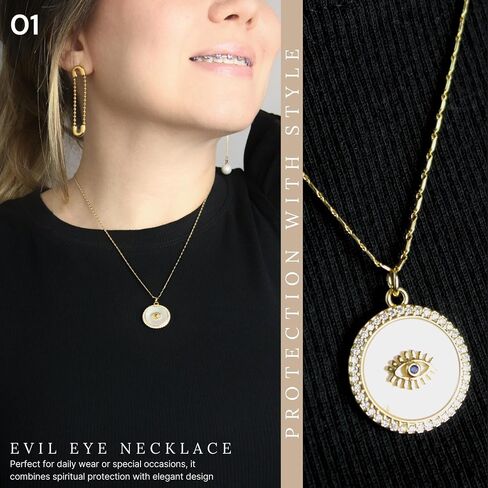 Evil Eye Necklace - Evil Eye Jewelry - Evil Eye Charm - Evil Eye Necklace Gold - Evil Eye Pendant - Ojo Turco - Hamsa Necklace - Protection Necklace - Mother Of Pearl Necklace for Women (Nazar - A) in Saudi Arabia