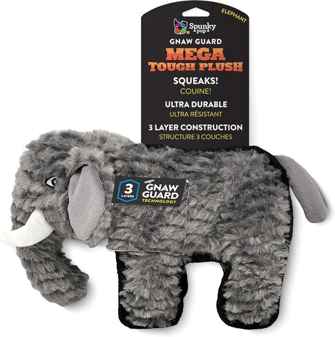Spunky pup Tough Plush Toys for Aggressive Chewers - Durable, Triple-Layered Dog Chew Toys with Squeaker - Ideal for Medium to Large Dogs- Elephant in Saudi Arabia