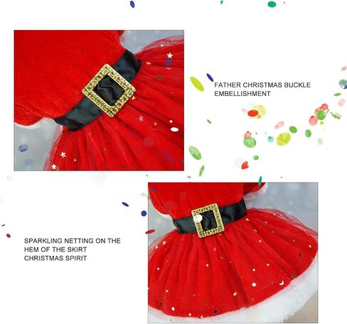 Santa Christmas Pet Costume, Christmas Santa Claus Dog Cat Costume with Headdress, Funny Pet Christmas Mesh Dress Cosplay Winter Warm Clothes Outfit Apparel Adjustable for Dogs in Saudi Arabia