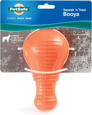 PetSafe Squeak n’ Treat Booya - Cure Boredom & Reduce Separation Anxiety - Food-Dispensing Dog Toy - Squeaker Encourages Play - Slow Down Eating - Helps Clean Teeth - Dishwasher Safe - Large in Saudi Arabia