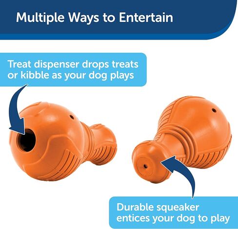 PetSafe Squeak n’ Treat Booya - Cure Boredom & Reduce Separation Anxiety - Food-Dispensing Dog Toy - Squeaker Encourages Play - Slow Down Eating - Helps Clean Teeth - Dishwasher Safe - Large in Saudi Arabia