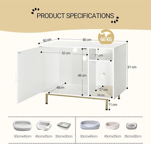 Cat Litter Box Enclosure, Hidden Cat Litter Furniture with 2 Removable Scratching Mat, Indoor Cat House with Storage Shelf, Side End Table, 31.5 x 19.7 x 24 inches, White and Gold CB82613A in Saudi Arabia