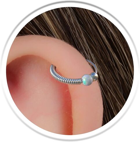Cartilage Ring Piercing White Opal - 20 Gauge Helix Hoop For Women Men - Hypoallergenic Edgy Ear Ring 925 Silver Handmade Jewelry in Saudi Arabia