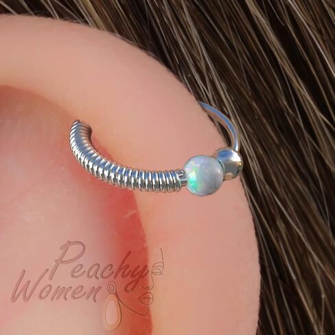 Cartilage Ring Piercing White Opal - 20 Gauge Helix Hoop For Women Men - Hypoallergenic Edgy Ear Ring 925 Silver Handmade Jewelry in Saudi Arabia