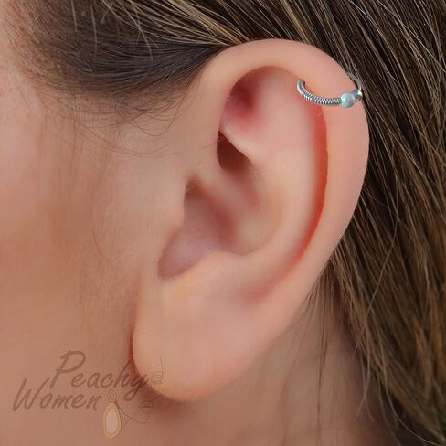 Cartilage Ring Piercing White Opal - 20 Gauge Helix Hoop For Women Men - Hypoallergenic Edgy Ear Ring 925 Silver Handmade Jewelry in Saudi Arabia