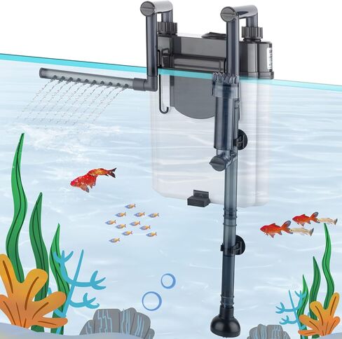 فلتر حوض السمك Geegoods مع دش المطر وتصميم منقار البط، فلتر خزان الأسماك الصغير، فلتر حوض السمك المعلق، ترشيح متعدد الطبقات وتدفق مياه قابل للتعديل، 85GPH (300L/H) لخزان الأسماك 20-30 جالون in Kuwait