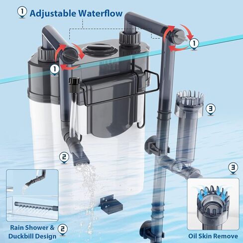 فلتر حوض السمك Geegoods مع دش المطر وتصميم منقار البط، فلتر خزان الأسماك الصغير، فلتر حوض السمك المعلق، ترشيح متعدد الطبقات وتدفق مياه قابل للتعديل، 85GPH (300L/H) لخزان الأسماك 20-30 جالون in Kuwait