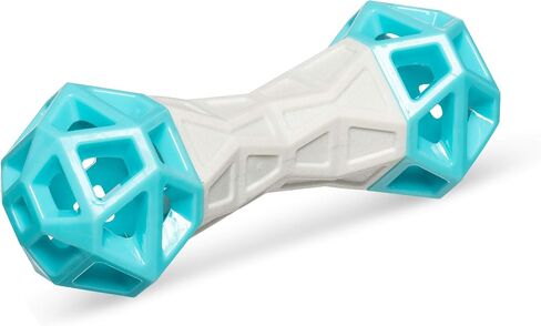Messy Mutts Totally Pooched Flex n' Squeak Dumbbell | 7" Durable Foam Rubber Dog Toy with Squeaker | Made for Tough Chewers | Interactive Treat Puzzle for Dogs | Grey/Teal in Saudi Arabia