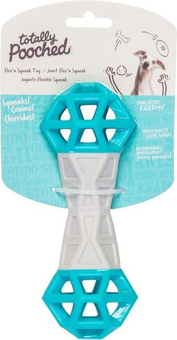Messy Mutts Totally Pooched Flex n' Squeak Dumbbell | 7" Durable Foam Rubber Dog Toy with Squeaker | Made for Tough Chewers | Interactive Treat Puzzle for Dogs | Grey/Teal in Saudi Arabia