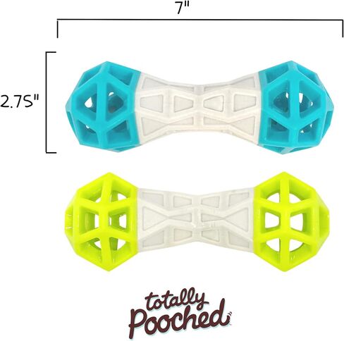 Messy Mutts Totally Pooched Flex n' Squeak Dumbbell | 7" Durable Foam Rubber Dog Toy with Squeaker | Made for Tough Chewers | Interactive Treat Puzzle for Dogs | Grey/Teal in Saudi Arabia