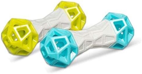 Messy Mutts Totally Pooched Flex n' Squeak Dumbbell | 7" Durable Foam Rubber Dog Toy with Squeaker | Made for Tough Chewers | Interactive Treat Puzzle for Dogs | Grey/Teal in Saudi Arabia