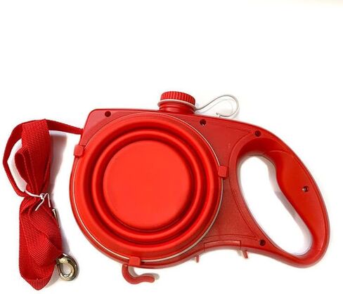 Clabian Dog Leash | Pet Leash with Poop Bags Dispenser | Heavy Duty Leash | Water Container with Retractable Bowl, Medium, Red in Saudi Arabia