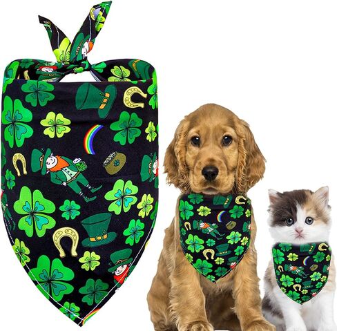 عيد القديس باتريك الكلب عصابات، 1PCS المثلث الأخضر وشاح الحيوانات الأليفة عكسها للبنين والبنات قابل للغسل قابل للتعديل عطلة الكلب شامروك باندانا سانت باتريك منديل للكلاب المتوسطة والصغيرة القطط ديكور الحزب in Kuwait