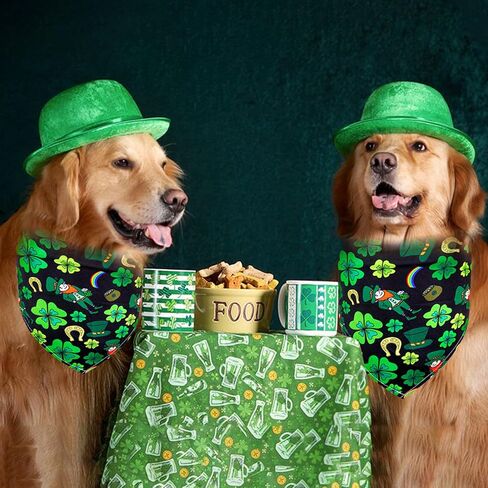 عيد القديس باتريك الكلب عصابات، 1PCS المثلث الأخضر وشاح الحيوانات الأليفة عكسها للبنين والبنات قابل للغسل قابل للتعديل عطلة الكلب شامروك باندانا سانت باتريك منديل للكلاب المتوسطة والصغيرة القطط ديكور الحزب in Kuwait