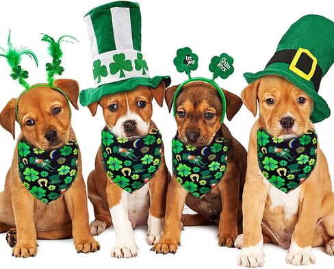 عيد القديس باتريك الكلب عصابات، 1PCS المثلث الأخضر وشاح الحيوانات الأليفة عكسها للبنين والبنات قابل للغسل قابل للتعديل عطلة الكلب شامروك باندانا سانت باتريك منديل للكلاب المتوسطة والصغيرة القطط ديكور الحزب in Kuwait