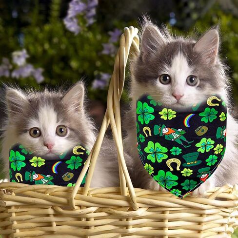 عيد القديس باتريك الكلب عصابات، 1PCS المثلث الأخضر وشاح الحيوانات الأليفة عكسها للبنين والبنات قابل للغسل قابل للتعديل عطلة الكلب شامروك باندانا سانت باتريك منديل للكلاب المتوسطة والصغيرة القطط ديكور الحزب in Kuwait