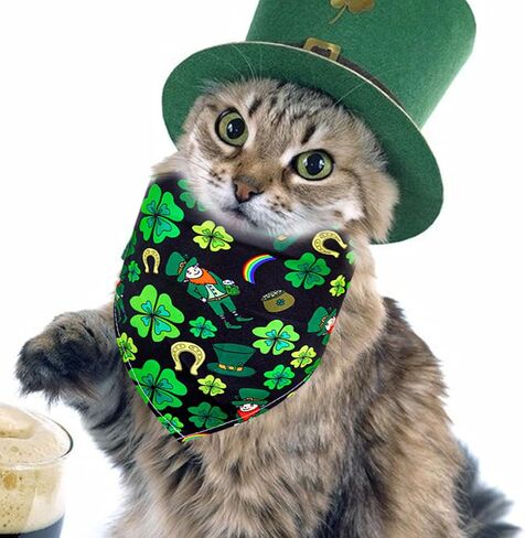 عيد القديس باتريك الكلب عصابات، 1PCS المثلث الأخضر وشاح الحيوانات الأليفة عكسها للبنين والبنات قابل للغسل قابل للتعديل عطلة الكلب شامروك باندانا سانت باتريك منديل للكلاب المتوسطة والصغيرة القطط ديكور الحزب in Kuwait