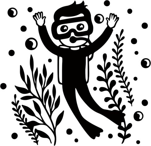 1 قطعة ذاتية اللصق كرتونية غواص للرجال Aquanaut ملصق من الفينيل تحت البحر ملصق Frogman مع ملصقات الأعشاب المائية للعودة إلى المدرسة والفصول الدراسية والمنزل وخزان الأسماك ومصد السيارة ديكو (أسود) in Kuwait