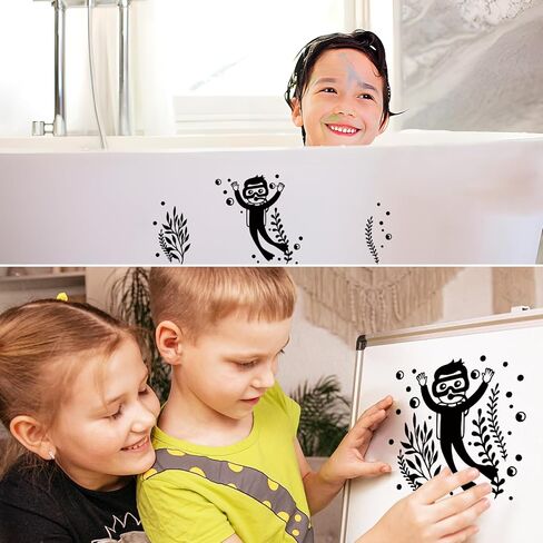 1 قطعة ذاتية اللصق كرتونية غواص للرجال Aquanaut ملصق من الفينيل تحت البحر ملصق Frogman مع ملصقات الأعشاب المائية للعودة إلى المدرسة والفصول الدراسية والمنزل وخزان الأسماك ومصد السيارة ديكو (أسود) in Kuwait