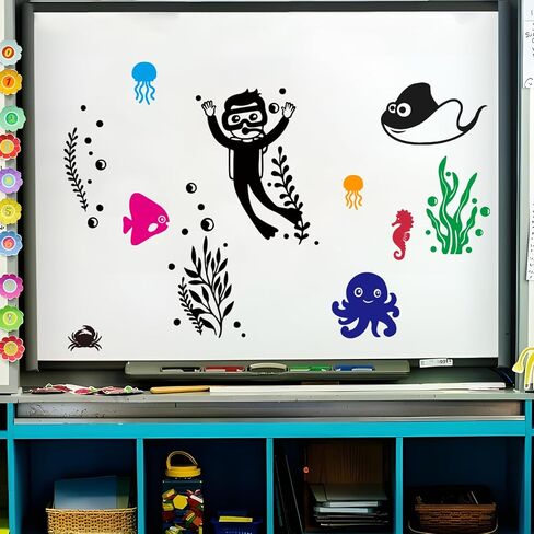 1 قطعة ذاتية اللصق كرتونية غواص للرجال Aquanaut ملصق من الفينيل تحت البحر ملصق Frogman مع ملصقات الأعشاب المائية للعودة إلى المدرسة والفصول الدراسية والمنزل وخزان الأسماك ومصد السيارة ديكو (أسود) in Kuwait