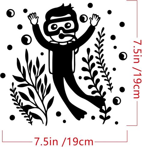 1 قطعة ذاتية اللصق كرتونية غواص للرجال Aquanaut ملصق من الفينيل تحت البحر ملصق Frogman مع ملصقات الأعشاب المائية للعودة إلى المدرسة والفصول الدراسية والمنزل وخزان الأسماك ومصد السيارة ديكو (أسود) in Kuwait