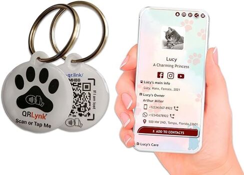 بطاقة تعريف الحيوانات الأليفة مع NFC، انقر أو قم بمسح رمز الاستجابة السريعة، رابط مباشر إلى ملف تعريف الحيوانات الأليفة المخصص، علامات الكلاب والقطط، معرف الحيوانات الأليفة الذكي خفيف الوزن ومقاوم للماء (أبيض) in Kuwait