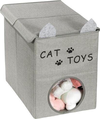 Large Cat Toy Box with Lid,Front Opening Collapsible Sturdy Cat Storage Organizer Pet Toys,Blankets,Pet Toy Storage Box for Organizing Cat Toys and Accessories in Saudi Arabia