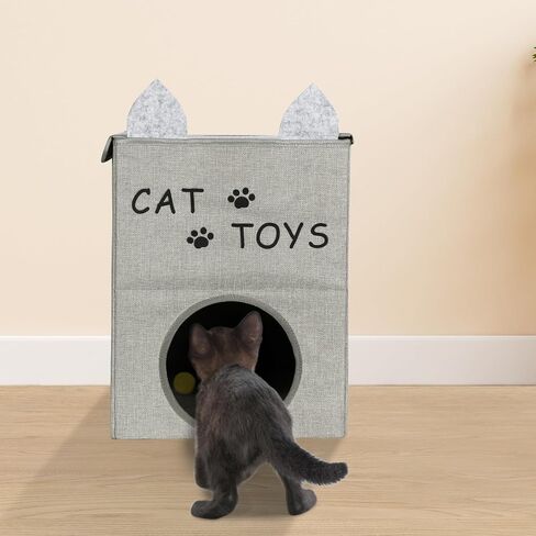 Large Cat Toy Box with Lid,Front Opening Collapsible Sturdy Cat Storage Organizer Pet Toys,Blankets,Pet Toy Storage Box for Organizing Cat Toys and Accessories in Saudi Arabia