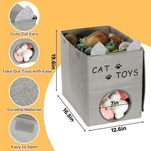 Large Cat Toy Box with Lid,Front Opening Collapsible Sturdy Cat Storage Organizer Pet Toys,Blankets,Pet Toy Storage Box for Organizing Cat Toys and Accessories in Saudi Arabia