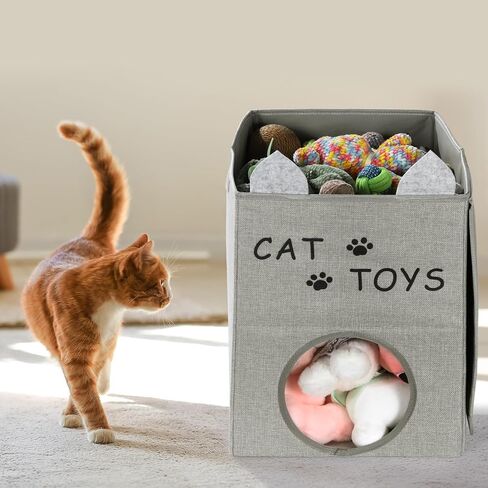 Large Cat Toy Box with Lid,Front Opening Collapsible Sturdy Cat Storage Organizer Pet Toys,Blankets,Pet Toy Storage Box for Organizing Cat Toys and Accessories in Saudi Arabia