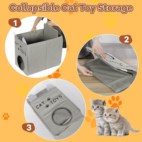 Large Cat Toy Box with Lid,Front Opening Collapsible Sturdy Cat Storage Organizer Pet Toys,Blankets,Pet Toy Storage Box for Organizing Cat Toys and Accessories in Saudi Arabia