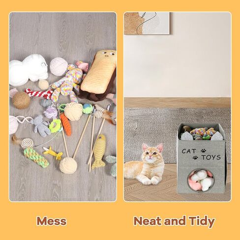 Large Cat Toy Box with Lid,Front Opening Collapsible Sturdy Cat Storage Organizer Pet Toys,Blankets,Pet Toy Storage Box for Organizing Cat Toys and Accessories in Saudi Arabia