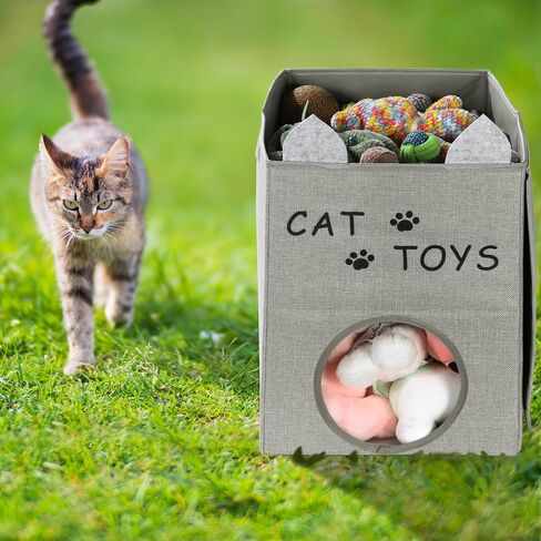 Large Cat Toy Box with Lid,Front Opening Collapsible Sturdy Cat Storage Organizer Pet Toys,Blankets,Pet Toy Storage Box for Organizing Cat Toys and Accessories in Saudi Arabia