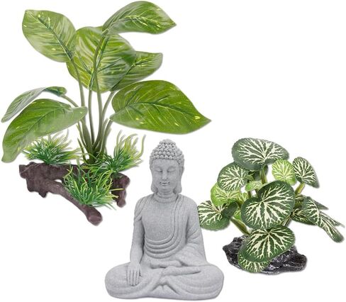 ZORZA مجموعة واحدة من تمثال بوذا لتزيين خزان الأسماك قطعة واحدة + مناظر طبيعية لحوض السمك مقلدة نباتات خضراء مائية قطعتين لتزيين حوض السمك وديكور إكسسوارات المنزل الاصطناعية in Kuwait