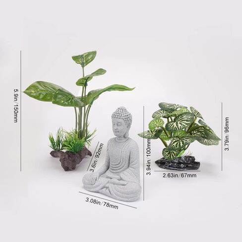 ZORZA مجموعة واحدة من تمثال بوذا لتزيين خزان الأسماك قطعة واحدة + مناظر طبيعية لحوض السمك مقلدة نباتات خضراء مائية قطعتين لتزيين حوض السمك وديكور إكسسوارات المنزل الاصطناعية in Kuwait