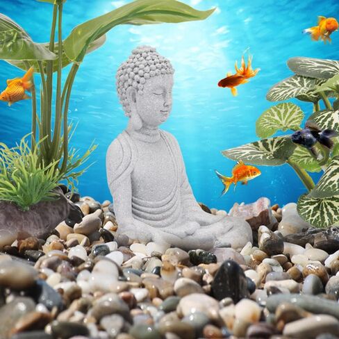 ZORZA مجموعة واحدة من تمثال بوذا لتزيين خزان الأسماك قطعة واحدة + مناظر طبيعية لحوض السمك مقلدة نباتات خضراء مائية قطعتين لتزيين حوض السمك وديكور إكسسوارات المنزل الاصطناعية in Kuwait