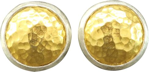 Caprixus 925 Sterling Silver Stud Earrings for Women Dome Pebble Stud Earrings 24K Gold Vermeil 2 Tone Gold and Silver Designer Handmade Hammered Minimalist Jewelry for Women Turkish Fine Jewelry in Saudi Arabia