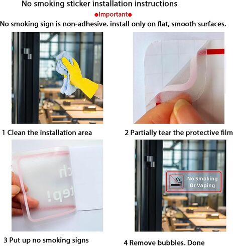 No Smoking for Business - Office & Home Window Clings and Glass Pastes - Ideal for Businesses and Non-smoking Public Places - 4" × 10" Vinyl Self Adhesive Prohibition Tobacco (No smoking) in Saudi Arabia